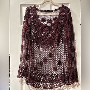 Burgundy Crochet Lace Top